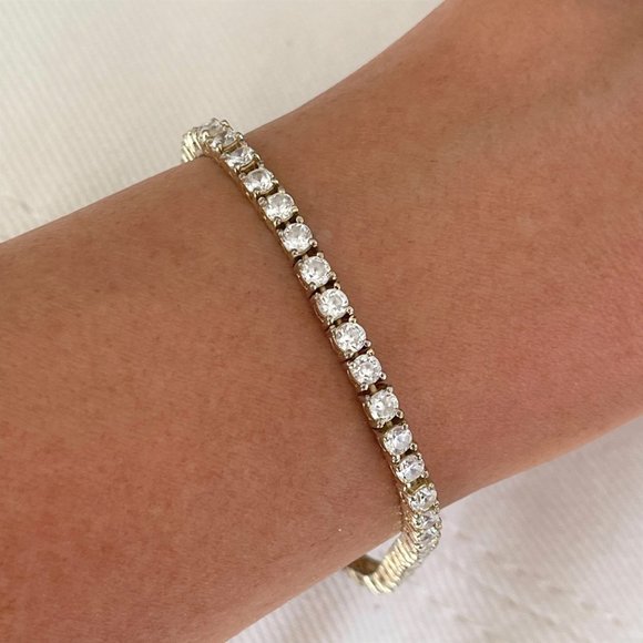 Vintage estate solid sterling silver 925 gold vermeil tennis link CZ bracelet - Picture 3 of 10